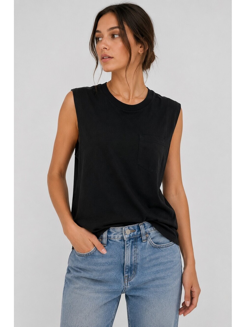 Alexander Wang Black Sleeveless Pocket Tank Top 100% Cotton Muscle Tee Size M